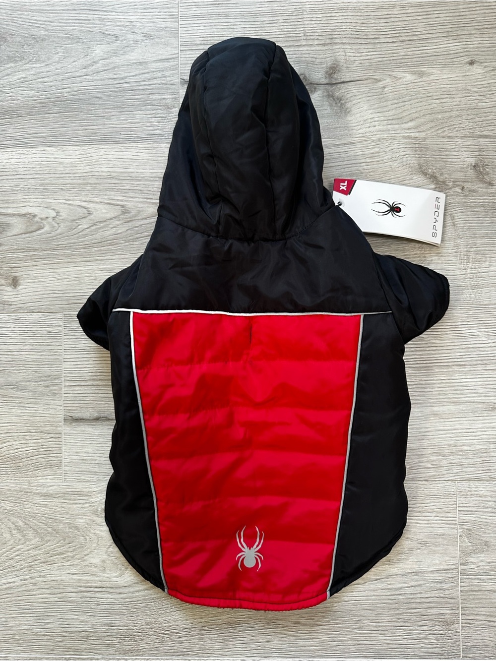 Spyder Puffer Dog Coat with Hood Black/Red XL (Fits Small Dogs)